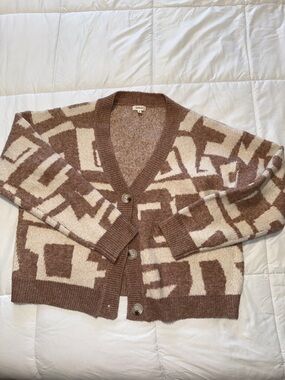 debut Brown & Cream Geometric Button Cardigan